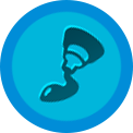 Pequeno símbolo de Mostrando um ícone com fundo azul e uma cola derramando seu líquido.