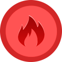 Pequeno símbolo de Ícone com fundo vermelho mostrando uma chama acessa.