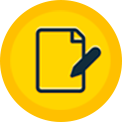 Pequeno símbolo de Ícone amarelo com uma página e um lápis apontando.